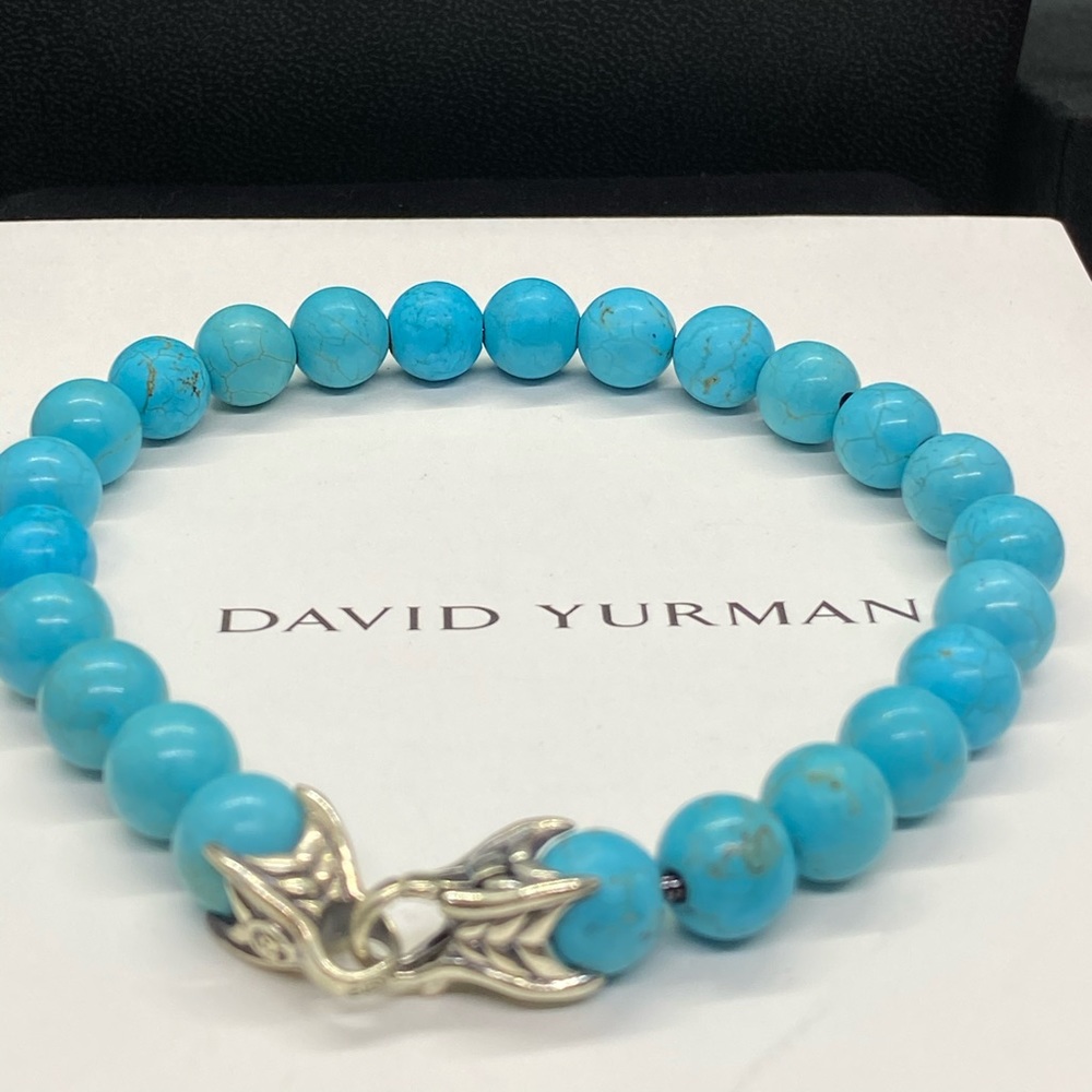 David Yurman Sterling Silver 925 Turquoise 8mm bead 8.5”